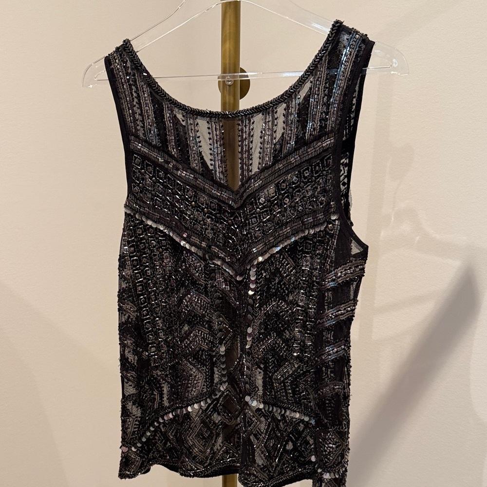 Beaded Sequin Black Sleeveless Top - small